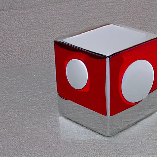 Prompt: chrome spheres on a red cube, illusion