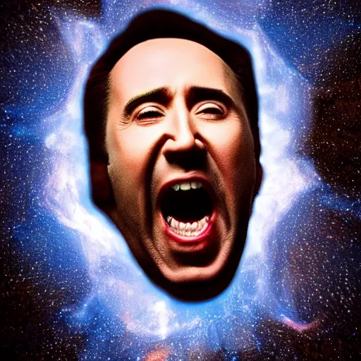 Prompt: hyperrealistic dslr film still of nicolas cage screaming in space, stunning 8 k octane comprehensive 3 d render, inspired by istvan sandorfi & greg rutkowski & unreal engine, perfect symmetry, dim volumetric cinematic lighting, extremely hyper - detailed, extremely lifelike attributes & lifelike texture, intricate, masterpiece, artstation, stunning