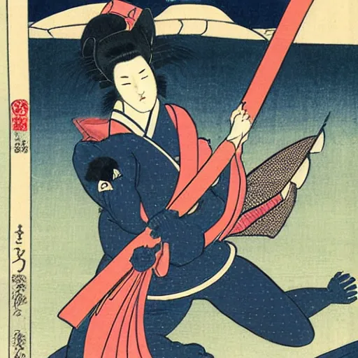 Image similar to cat woman sneak ukiyo - e style,