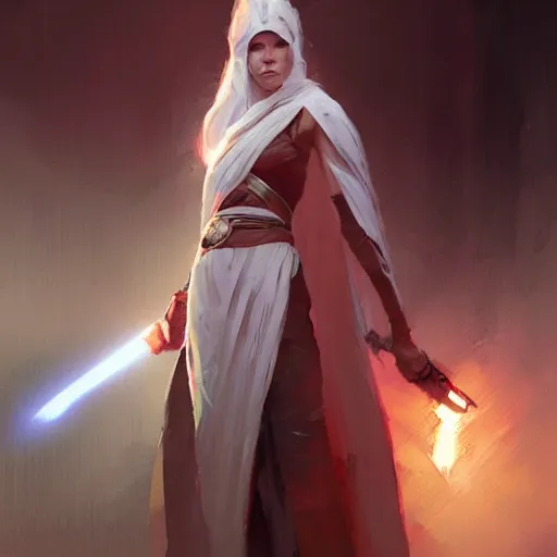 Image similar to beautiful female jedi, by greg rutkowski