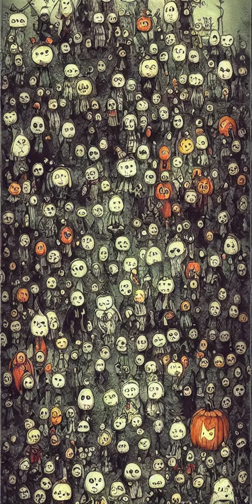 Image similar to a halloween scene by alexander jansson and where's waldo