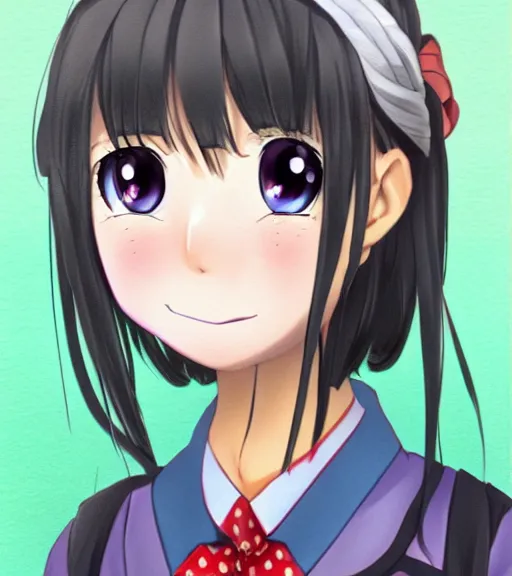 Prompt: portrait of an anime schoolgirl. She is crosseyed and has a droopy mouth. Shee looks dumb.