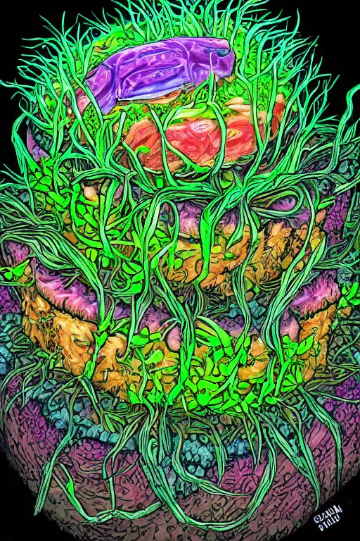 Image similar to creature sushi roots cactus elemental flush of force nature micro world fluo light deepdream illumination ray tracing hdr fanart arstation by sung choi and eric pfeiffer and gabriel garza and casper konefal