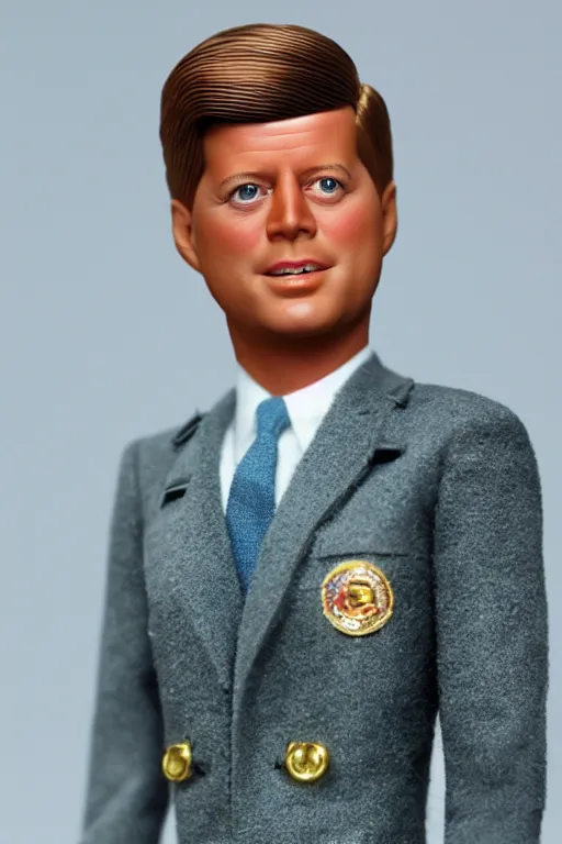 Image similar to john f. kennedy barbie doll, photorealistic, highly detailed,