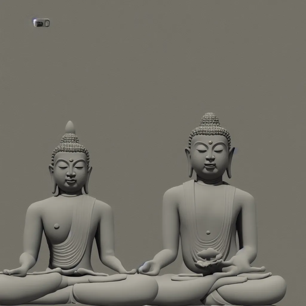 Image similar to 3 d model of a meditating buddha checking his phone in unreal engine