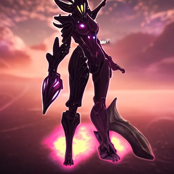 Prompt: epic cinematic low front shot, of an exquisite beautiful hot female warframe, with female robot dragon head, metal cat ears and glowing eyes, doing a sassy pose, standing on the beach at sunset, sharp claws, streamlined white armor, pink skin, high quality digital art, detailed warframe fanart, destiny fanart, macro art, dragon art, furry art, realistic digital art, warframe art, Destiny art, furaffinity, DeviantArt, artstation, 3D realistic, 8k HD, octane render