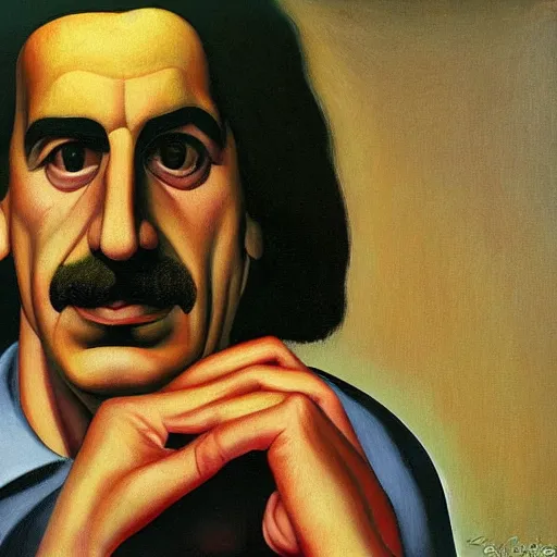 Image similar to frank zappa portrait, grant wood, pj crook, edward hopper, oil on canvas