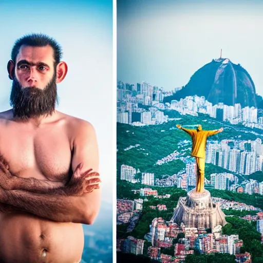 Image similar to high quality portrait of a monkey in front of Christ The Redeemer, studio photograph, photograph, realistic photo, 8k photo, 4k photo, stock photo, high resolution, cinematic shot, high detail