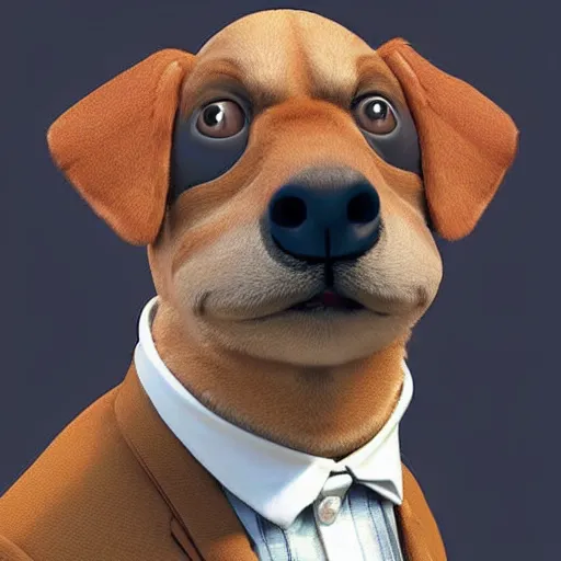 Prompt: “a realistic photo portrait of furry dog wearing a suit jacket, unreal engine”