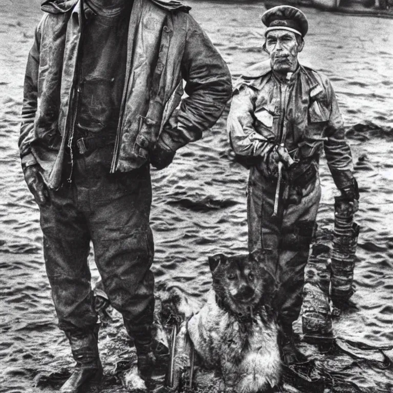 Prompt: Portrait of a Soviet sailor wearing rugged Venetian doge clothes, postapocalyptic, 1980\'s photo