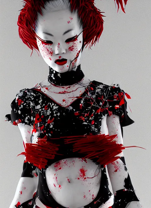 Image similar to albino maiko horror contortionist, red white and black, concept art, ambient light, 4 k, intricate details, highly professionally detailed, cgsociety, highly detailed -