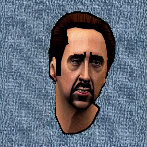 Prompt: “nic cage as a character in a ps1 game, low poly”