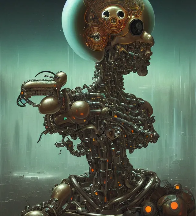 Prompt: anthropomorphic artificial intelligence working endlessly as a salve inside a hell digital world, being controlled by an infinite amount of human beings, vintage soft grainy, dark synthwave, in the style of Oscar chichoni and Peter mohrbacher and Dawid planet