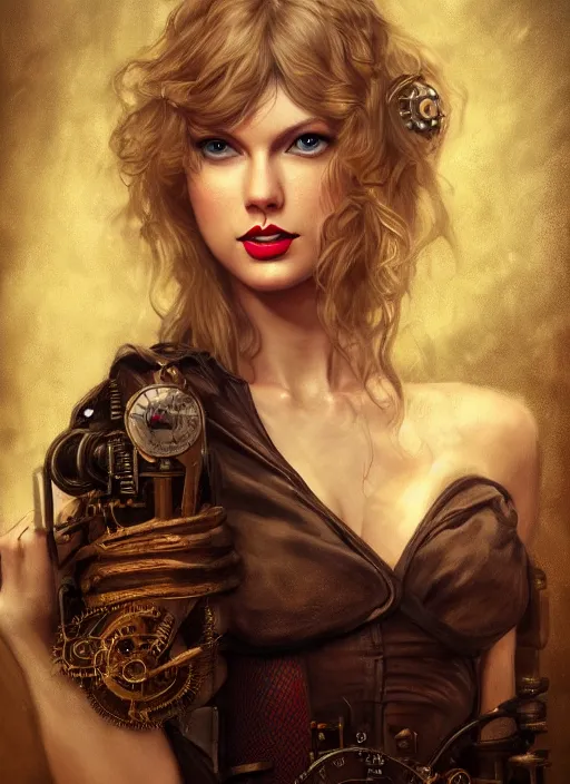 Prompt: steampunk portrait of Taylor Swift, au naturel, hyper detailed, digital art, trending in artstation, cinematic lighting, studio quality, smooth render, unreal engine 5 rendered, octane rendered, art style by klimt and nixeu and ian sprigger and wlop and krenz cushart