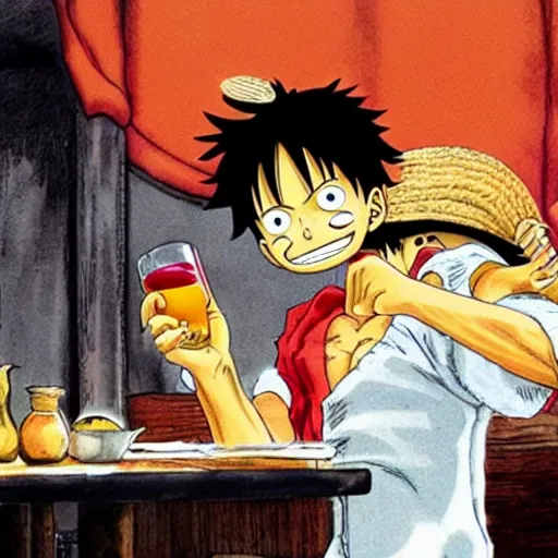 Image similar to Luffy drinking a pastis