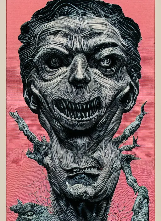 Image similar to risograph of donald trump's grotesque true form revealed, horror, high details, intricate details, by vincent di fate, artgerm julie bell beeple, 1 9 8 0 s, inking, vintage 8 0 s print, screen print