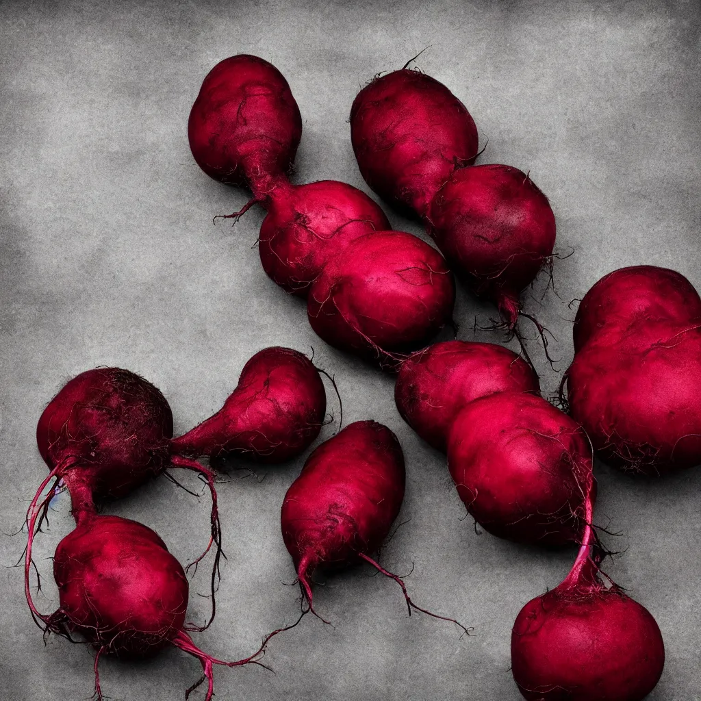 Image similar to embroidered beetroot with fractal roots, black, white and red, food photography. post - production : super detailed : masterpiece