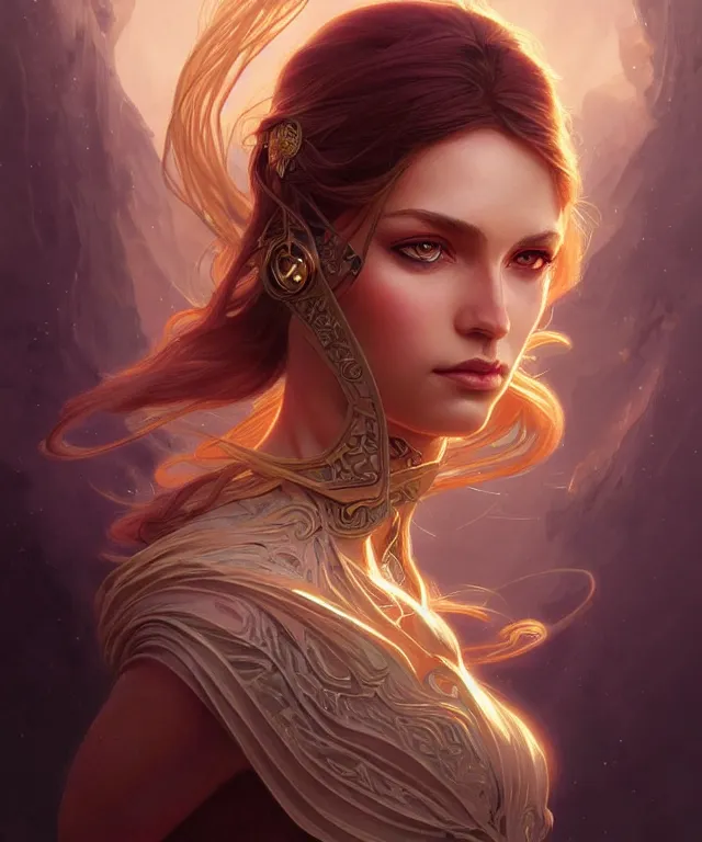 Image similar to fantasy magic woman portrait, sci-fi, amber eyes, face, long hair, fantasy, intricate, elegant, highly detailed, digital painting, artstation, concept art, smooth, sharp focus, illustration, art by artgerm and greg rutkowski and alphonse mucha