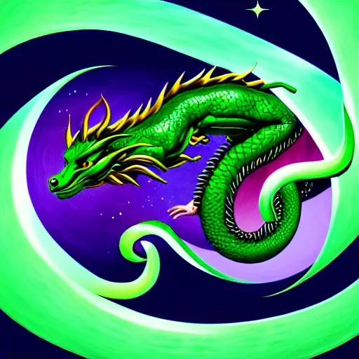 Image similar to illustration of the emerald dragon ouroboros god gaving birth to the universe, epic, masterpiece, digital art, matte painting, bold shapes, hard edges, trending on artstation, by kate irwin