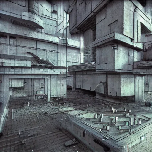 Image similar to scifi brutalist industrial complex, photorealistic