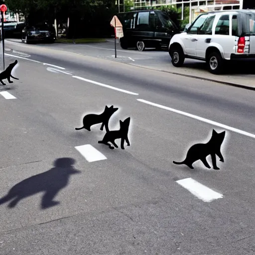 Image similar to cats crossing the street but only their shadows are visible