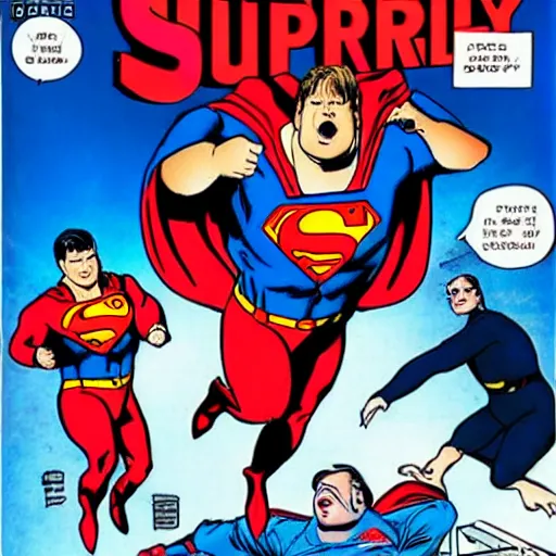 Prompt: Chris Farley as Superman in new sitcom