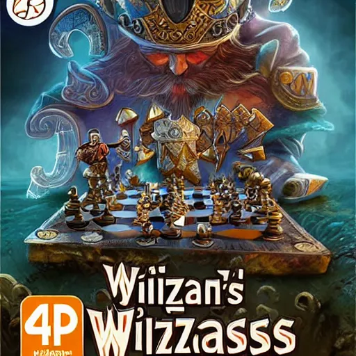 Prompt: video game box art of a game called wizard's chess, 4 k, highly detailed cover art.