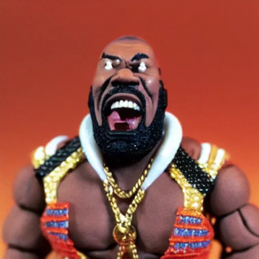 Image similar to mr. t action figure melting on acid, detailed facial expressions, 1 9 8 0 s aesthetic