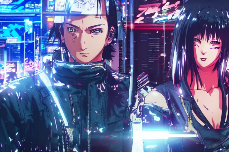 Prompt: anime cyberpunk 2077 anime series screenshot, perfect faces, fine details