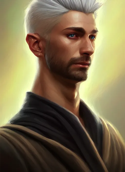 Image similar to a _ fantasy _ style _ portrait _ painting _ of wizard male, medium dark blonde pulled back side part and blonde stubble, rpg dnd oil _ painting _ unreal _ 5 _ daz. _ rpg _ portrait _ extremely _ detailed _ artgerm _ greg _ rutkowski _ greg