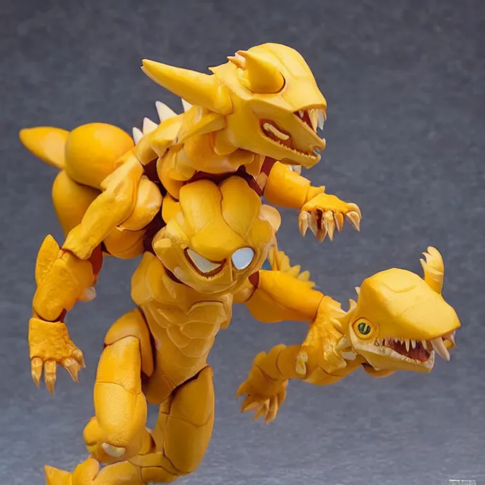 Prompt: a hot toys figure of agumon, figurine, detailed product photo