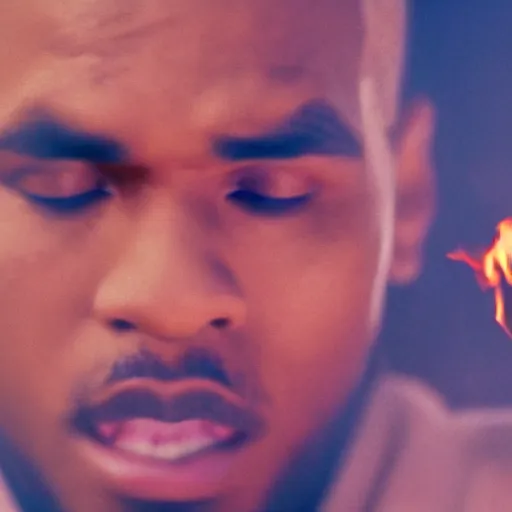 Prompt: cinematic film still of Chris Brown starring as a Japanese Sensei with fire, Japanese CGI, VFX, 2003, 40mm lens, shallow depth of field, film photography