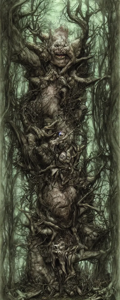 Prompt: a gigantic troll in a forest, dark atmosphere, grotesque, by brian froud, by jean - baptiste monge, by peter mohrbacher