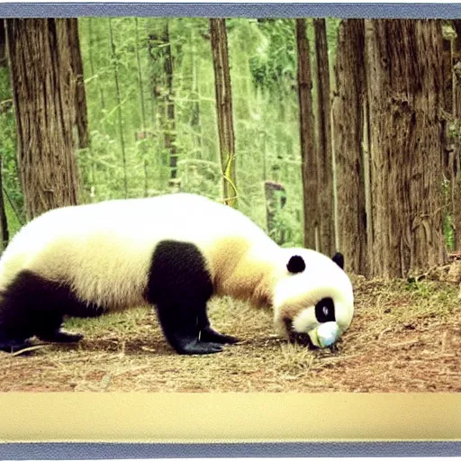 Prompt: polaroid photo of A panda scaring childrens, award winning