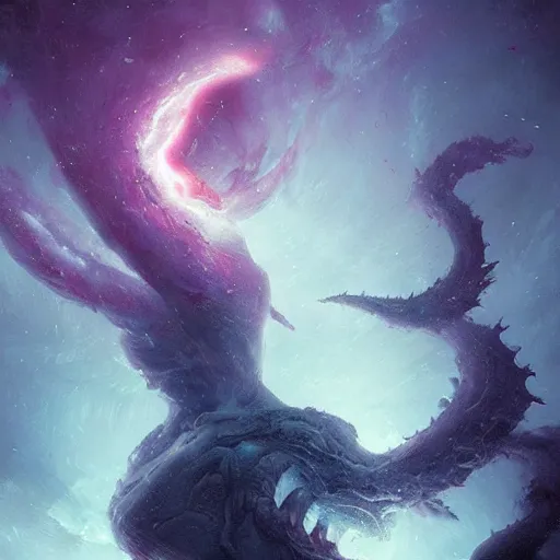 Image similar to a beautiful terrifying monster made out of a swirling nebula. ethereal horror fantasy art by greg rutkowski