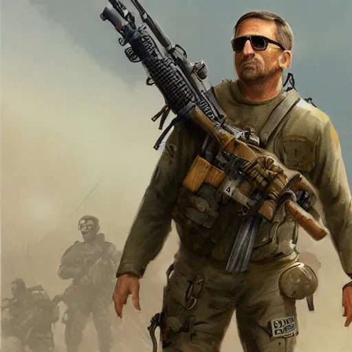 Image similar to Steve Carell as a navy SEAL, high resolution fantasy concept art, intricate details, soft lighting