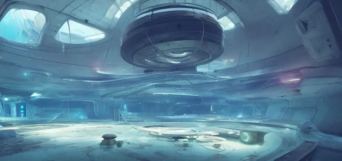Image similar to interior of a futuristic abandoned underwater laboratory, sci - fi, digital art by beeple, simon stalenhag and paul chadeisson