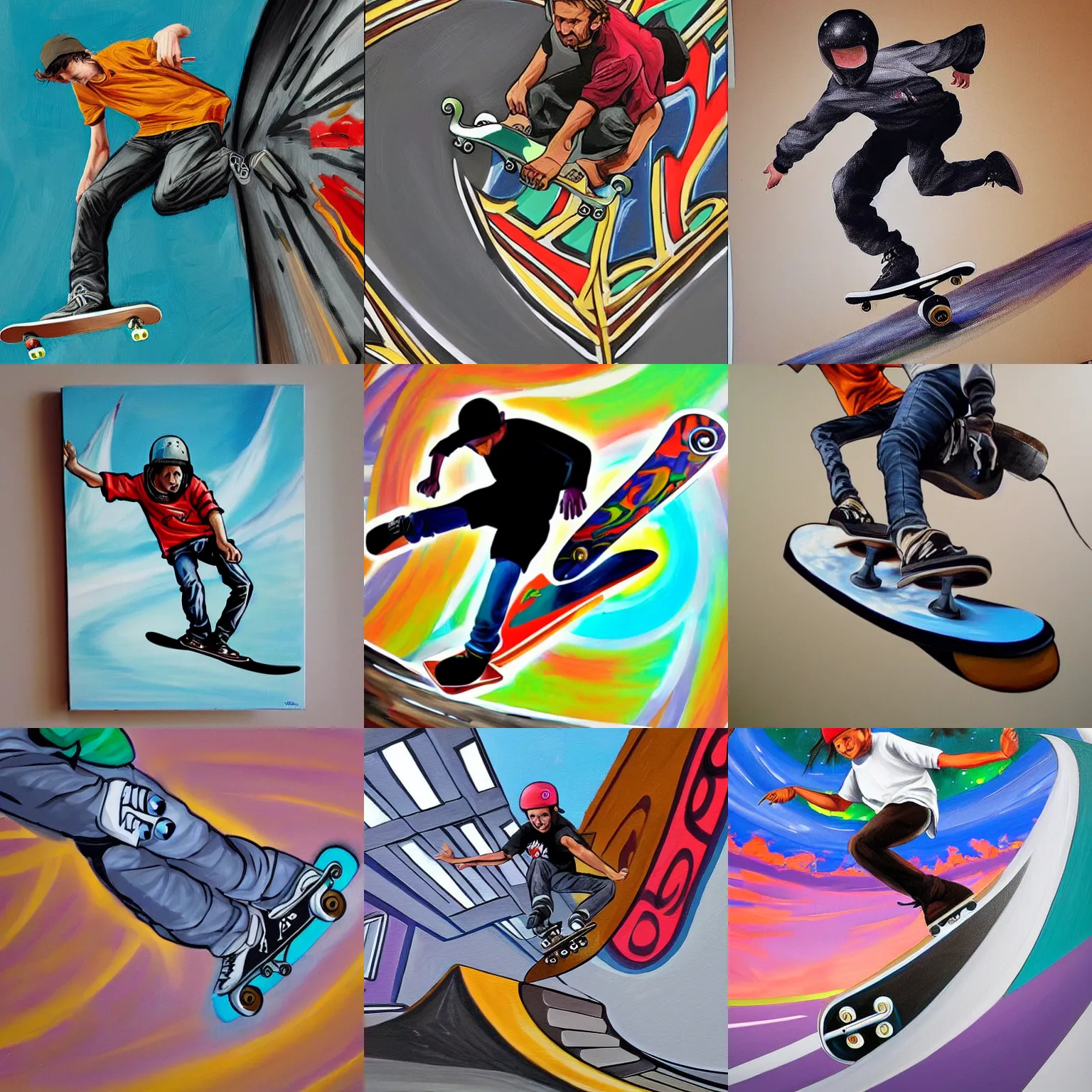 Prompt: skateboarder painting dynamic detailed