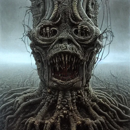 Image similar to a grotesque abomination, horror art by beksinski and szukalski and giger and seb mckinnon, digital art, highly detailed, intricate, sharp focus, trending on artstation hq, deviantart, pinterest, unreal engine 5, 4 k uhd image