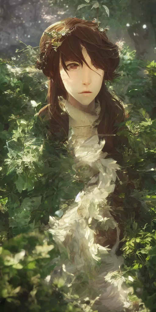 Image similar to a portrait of the emerald herald in the garden, intricate, tone mapped, ambient lighting, highly detailed, digital painting, concept art, sharp focus, by makoto shinkai and akihiko yoshida and wlop