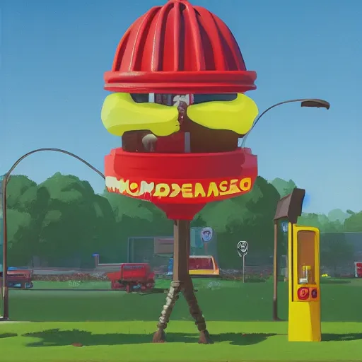 Prompt: pepe as macdonalds worker by simon stalenhag