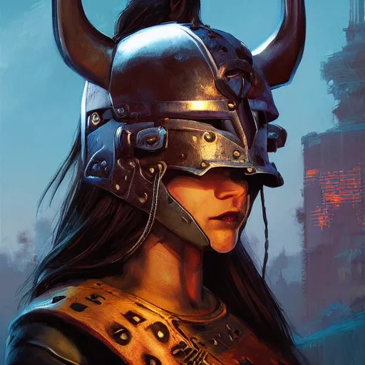 Image similar to cyberpunk viking helmet mask warrior goddess robot ninja fantasy, art gta 5 cover, official fanart behance hd artstation by jesper ejsing, by rhads, makoto shinkai and lois van baarle, ilya kuvshinov, ossdraws