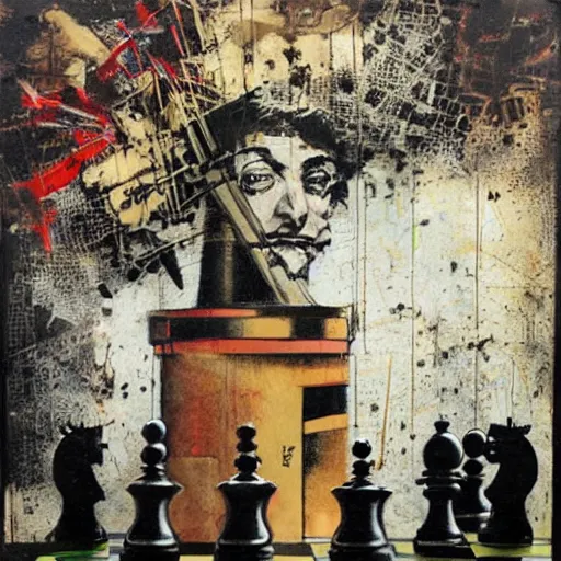 Image similar to chess and politics by an anarchist, by karol bak, banksy, simon bisley, guy denning, mimmo rotella, ravi zupa