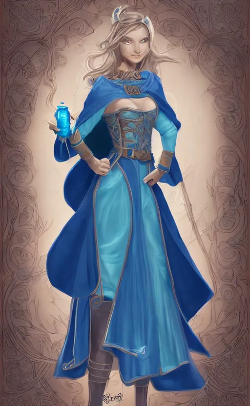 Image similar to elf female sorcerer doing water magic spells, blue robes, exquisite details, full body character design on a white background, by studio muti