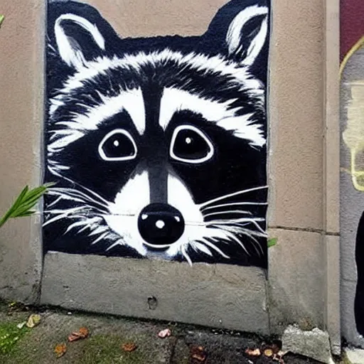 Prompt: raccoon street art,