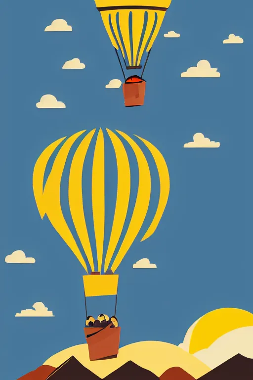 Image similar to sunrise mountain water hot - air balloon illustration vector digital art trending on artstation