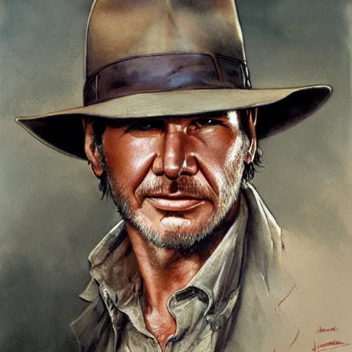 Image similar to harrison ford as indiana jones, high resolution, high quality, by jean - baptiste monge