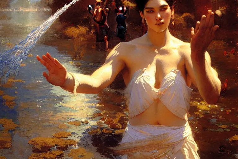 Image similar to water bender, painting by gaston bussiere, craig mullins, j. c. leyendecker