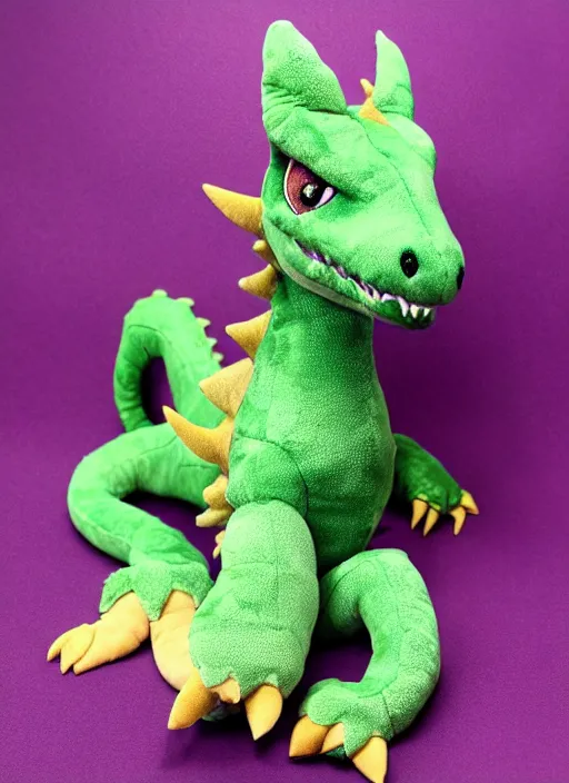 Image similar to a dragon plush. beautifully made, detailed, cute, soft. high quality, studio lighting, product image