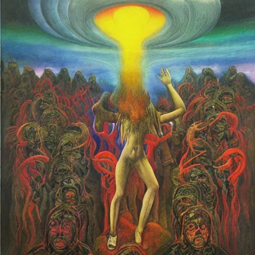 Prompt: An Ernst Fuchs painting of the climate apocalypse